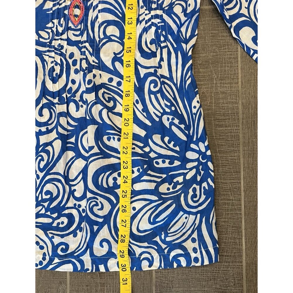 Lilly Pulitzer Sarasota Beaded Tunic Size Medium Cotton Blue V Neck Paisley - Picture 7 of 11